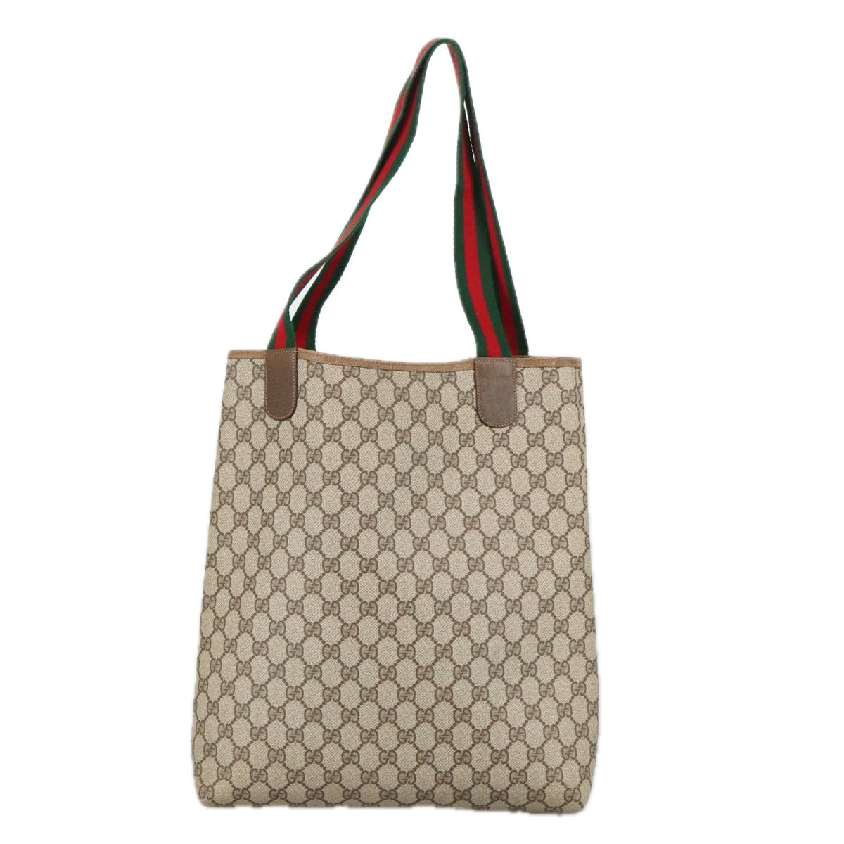 GUCCI GG Supreme Web Sherry Line Tote Bag PVC Beige Green 39 02 003 Auth yk16120