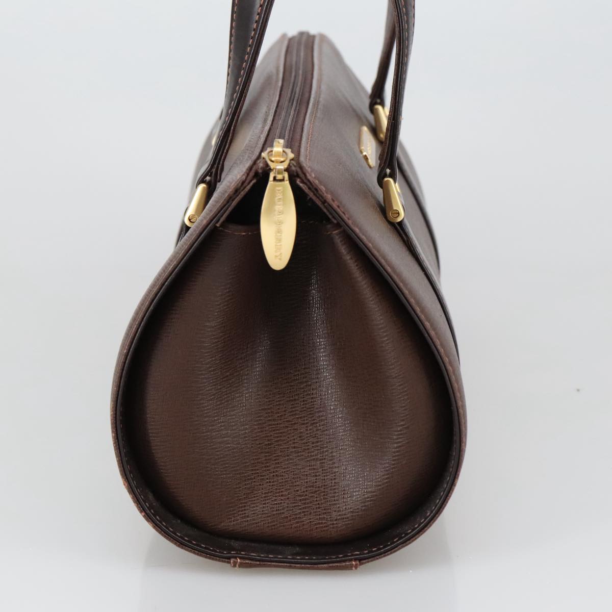 BURBERRY Hand Bag Leather Brown Gold Auth yk16155