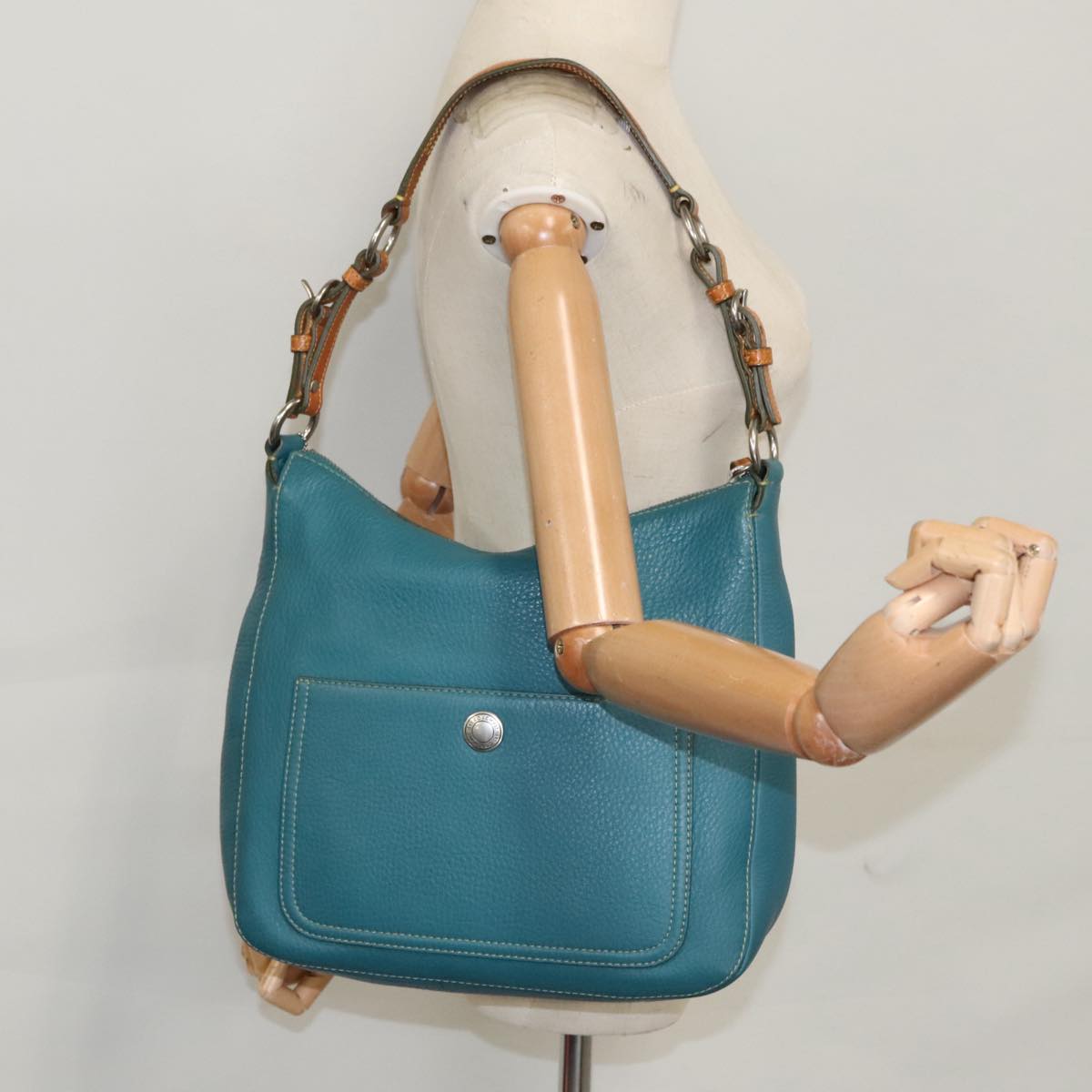 Coach Shoulder Bag Leather Blue Auth yk16171