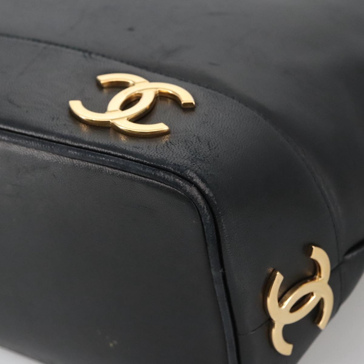 CHANEL COCO Mark Shoulder Bag Lamb Skin Black Gold CC Auth yk16179