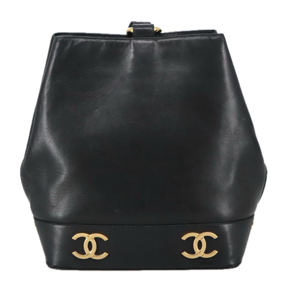 CHANEL COCO Mark Shoulder Bag Lamb Skin Black Gold CC Auth yk16179