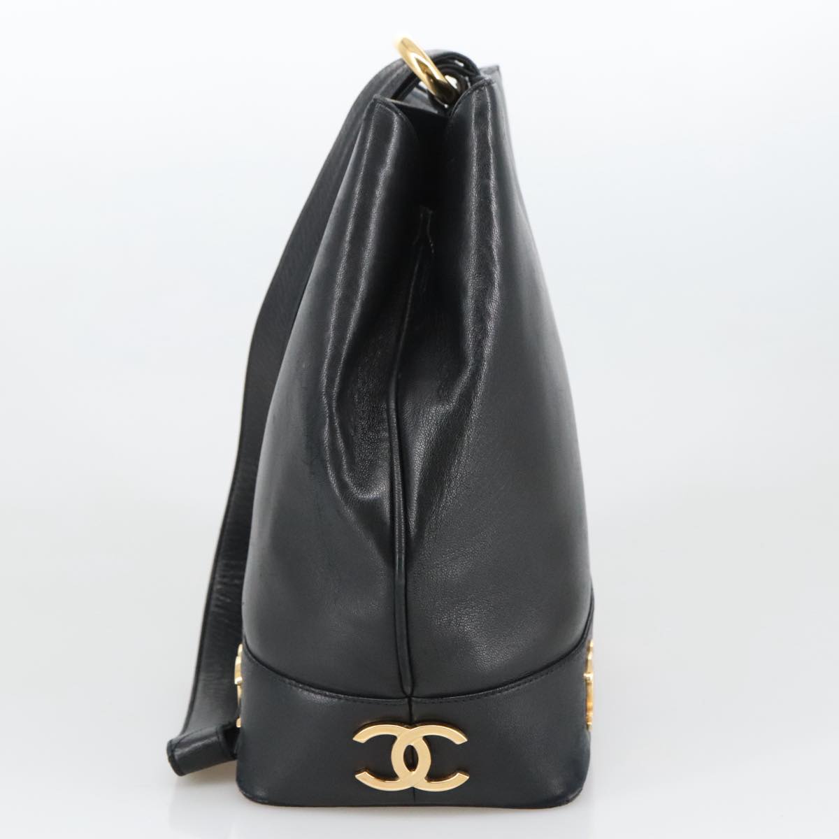 CHANEL COCO Mark Shoulder Bag Lamb Skin Black Gold CC Auth yk16179