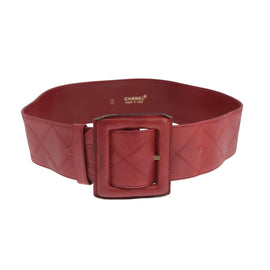 CHANEL Bicolore Belt Leather 26.4""-31.1"" Red Gold CC Auth yk16186 - 0