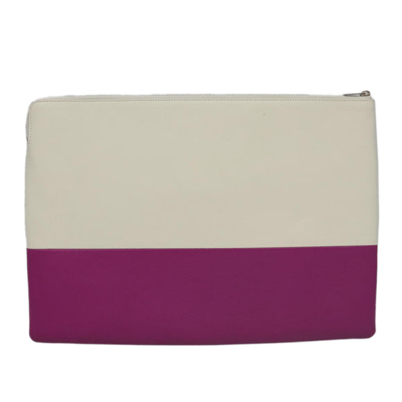 CELINE Clutch Bag Leather Purple White Silver Auth yk16218