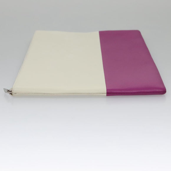 CELINE Clutch Bag Leather Purple White Silver Auth yk16218