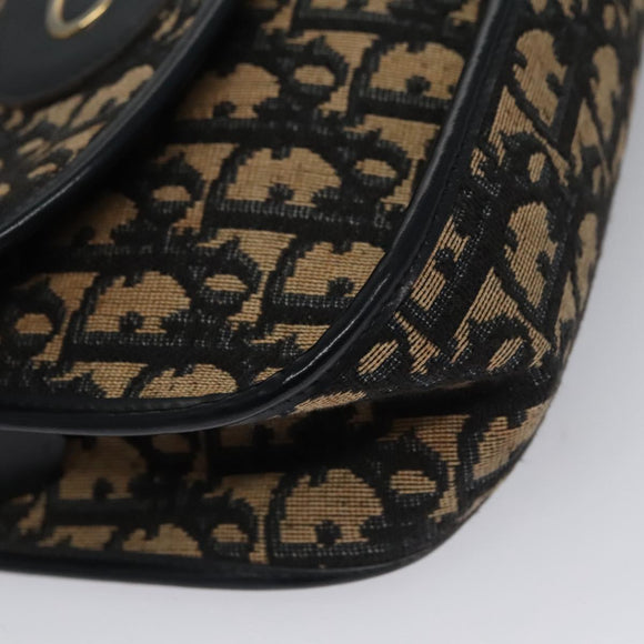 Christian Dior Trotter Canvas Hand Bag Navy Beige Gold Auth yk16224