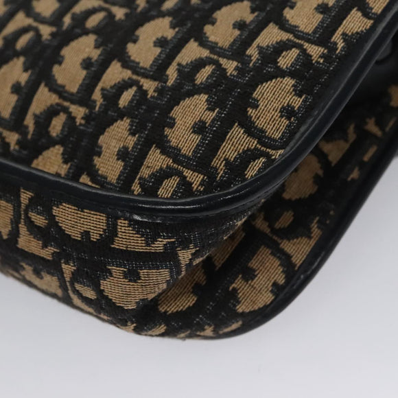 Christian Dior Trotter Canvas Hand Bag Navy Beige Gold Auth yk16224