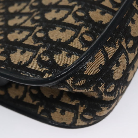 Christian Dior Trotter Canvas Hand Bag Navy Beige Gold Auth yk16224