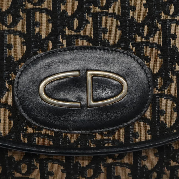 Christian Dior Trotter Canvas Hand Bag Navy Beige Gold Auth yk16224