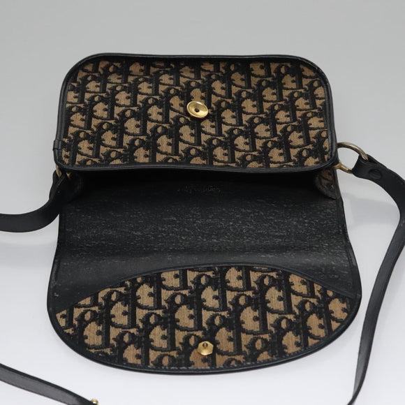 Christian Dior Trotter Canvas Hand Bag Navy Beige Gold Auth yk16224