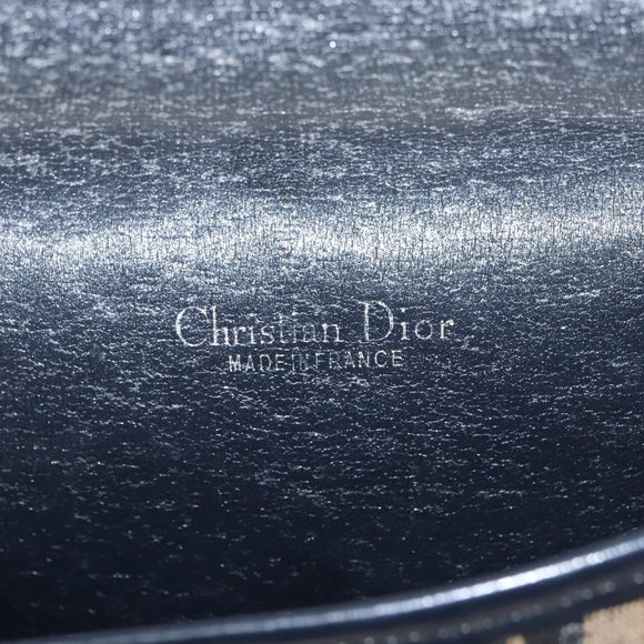 Christian Dior Trotter Canvas Hand Bag Navy Beige Gold Auth yk16224