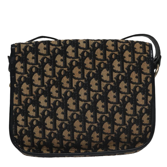 Christian Dior Trotter Canvas Hand Bag Navy Beige Gold Auth yk16224