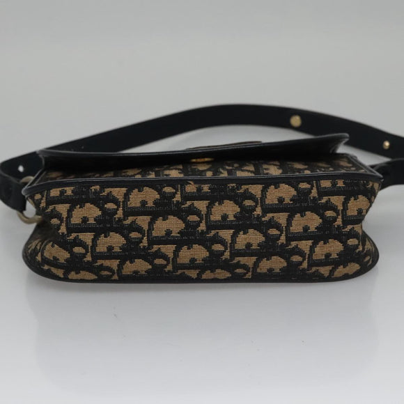 Christian Dior Trotter Canvas Hand Bag Navy Beige Gold Auth yk16224