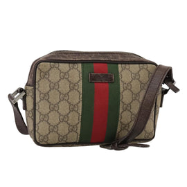 GUCCI GG Supreme Web Sherry Line Shoulder Bag Beige Silver 162910 Auth yk16237