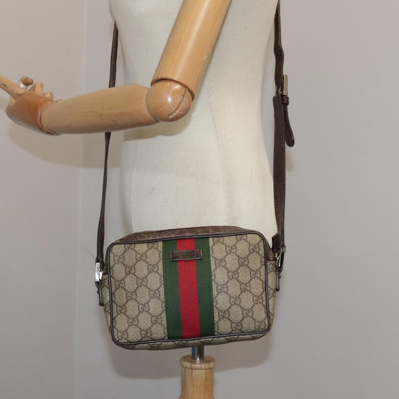 GUCCI GG Supreme Web Sherry Line Shoulder Bag Beige Silver 162910 Auth yk16237