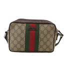 GUCCI GG Supreme Web Sherry Line Shoulder Bag Beige Silver 162910 Auth yk16237-13