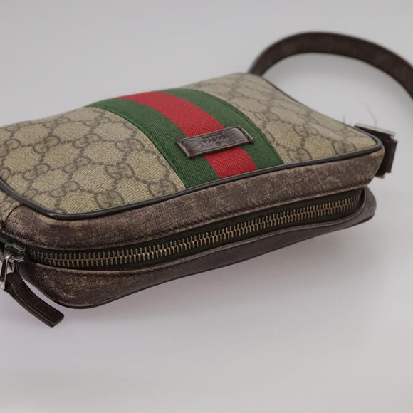 GUCCI GG Supreme Web Sherry Line Shoulder Bag Beige Silver 162910 Auth yk16237