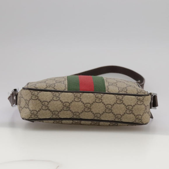 GUCCI GG Supreme Web Sherry Line Shoulder Bag Beige Silver 162910 Auth yk16237