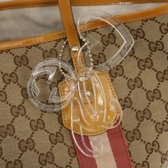 GUCCI GG Canvas Sherry Line Tote Bag Beige Gold 211971 Auth yk16245