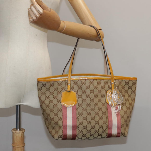 GUCCI GG Canvas Sherry Line Tote Bag Beige Gold 211971 Auth yk16245