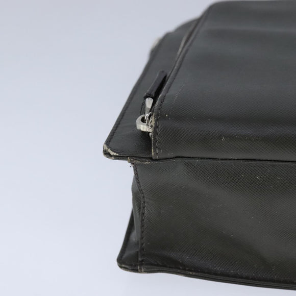 PRADA Hand Bag Safiano Leather Khaki Silver Auth yk16252