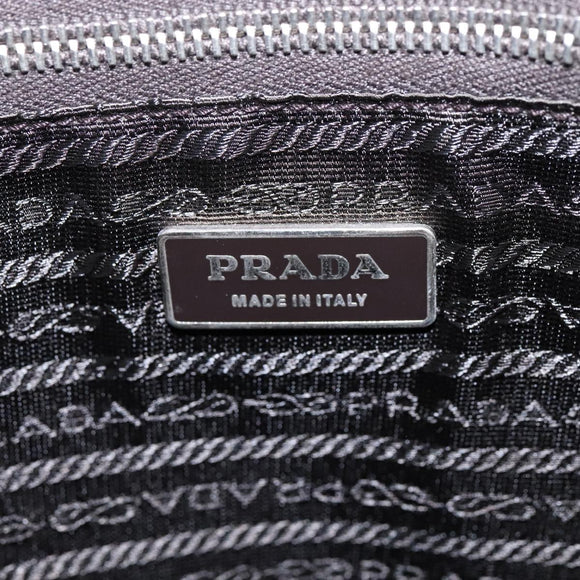 PRADA Hand Bag Safiano Leather Khaki Silver Auth yk16252