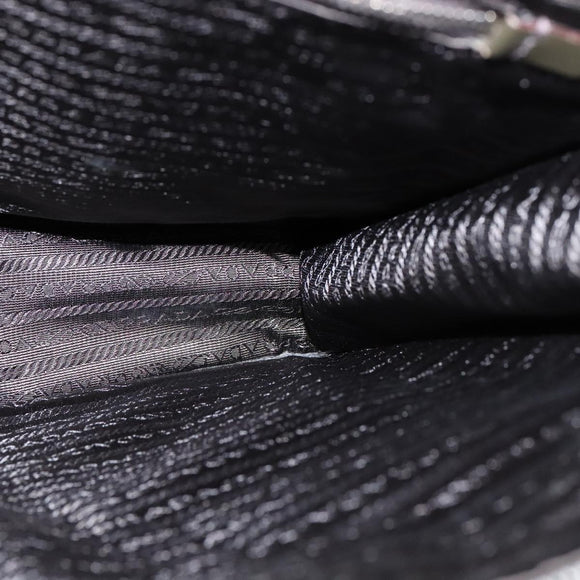 PRADA Hand Bag Safiano Leather Khaki Silver Auth yk16252