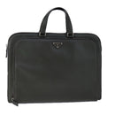 PRADA Hand Bag Safiano Leather Khaki Silver Auth yk16252-1