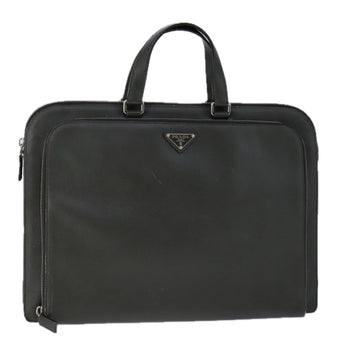 PRADA Hand Bag Safiano Leather Khaki Silver Auth yk16252