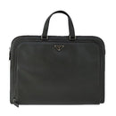 PRADA Hand Bag Safiano Leather Khaki Silver Auth yk16252-13