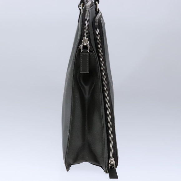 PRADA Hand Bag Safiano Leather Khaki Silver Auth yk16252