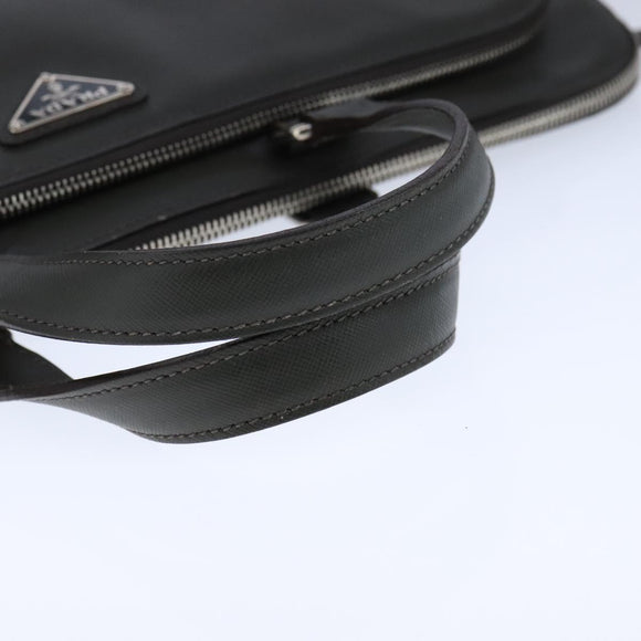 PRADA Hand Bag Safiano Leather Khaki Silver Auth yk16252