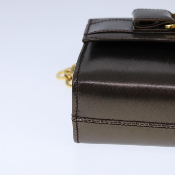 Salvatore Ferragamo Vala Chain Shoulder Bag Leather Brown Gold Auth yk16268