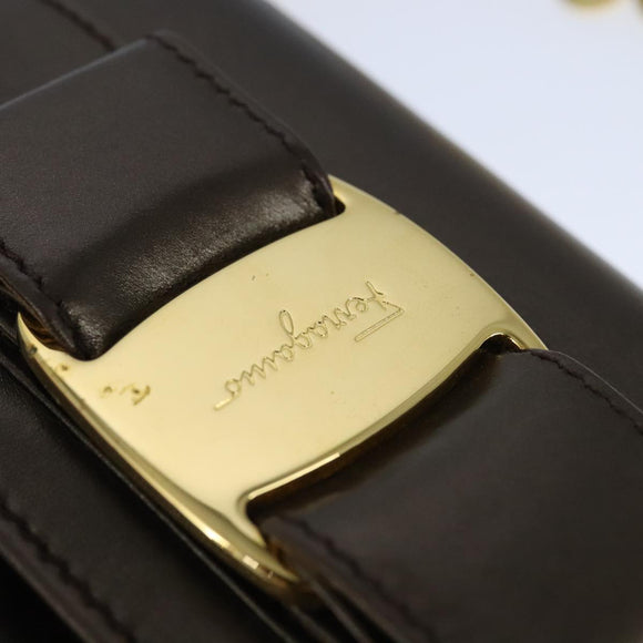 Salvatore Ferragamo Vala Chain Shoulder Bag Leather Brown Gold Auth yk16268