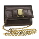Salvatore Ferragamo Vala Chain Shoulder Bag Leather Brown Gold Auth yk16268-1