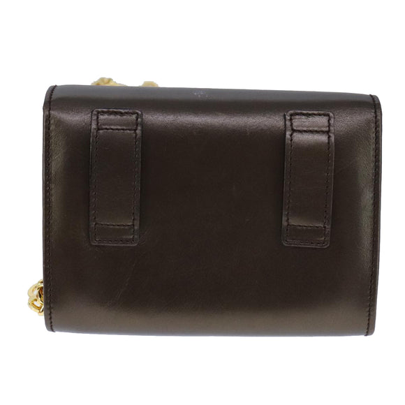 Salvatore Ferragamo Vala Chain Shoulder Bag Leather Brown Gold Auth yk16268