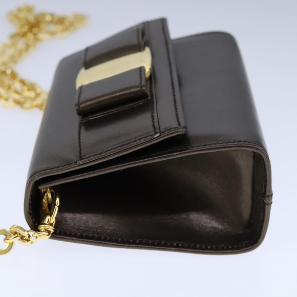 Salvatore Ferragamo Vala Chain Shoulder Bag Leather Brown Gold Auth yk16268