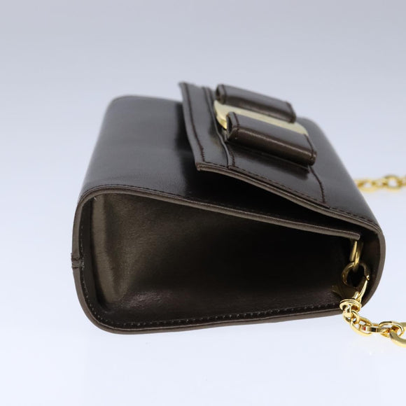 Salvatore Ferragamo Vala Chain Shoulder Bag Leather Brown Gold Auth yk16268