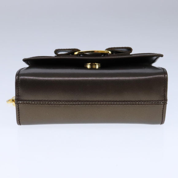 Salvatore Ferragamo Vala Chain Shoulder Bag Leather Brown Gold Auth yk16268