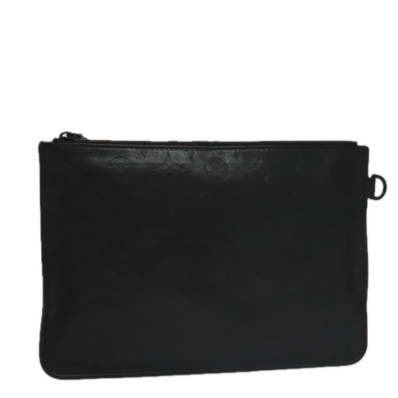 LOUIS VUITTON Monogram Shadow Pouch Leather Black LV Auth yk16360
