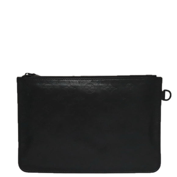LOUIS VUITTON Monogram Shadow Pouch Leather Black LV Auth yk16360