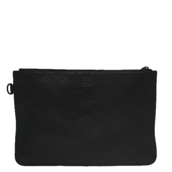 LOUIS VUITTON Monogram Shadow Pouch Leather Black LV Auth yk16360