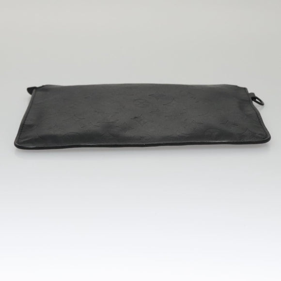 LOUIS VUITTON Monogram Shadow Pouch Leather Black LV Auth yk16360