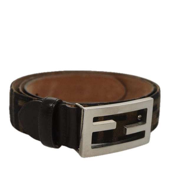 FENDI Zucca Canvas Belt 32.3""-36.2"" Brown Auth yk16363