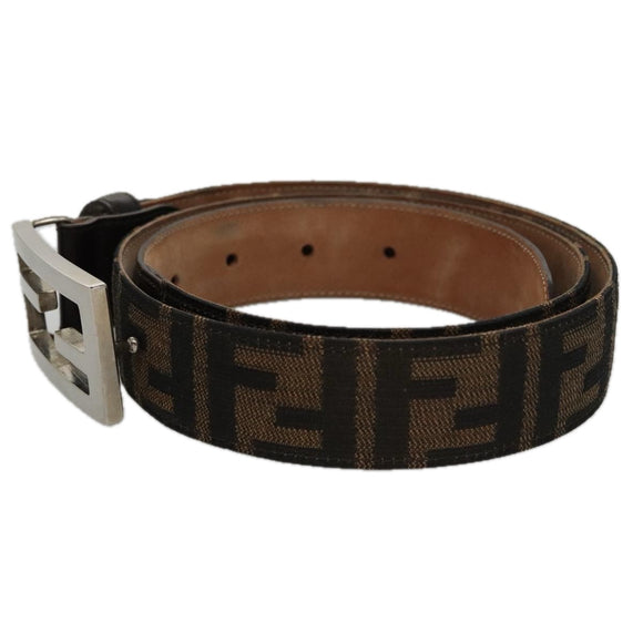 FENDI Zucca Canvas Belt 32.3""-36.2"" Brown Auth yk16363