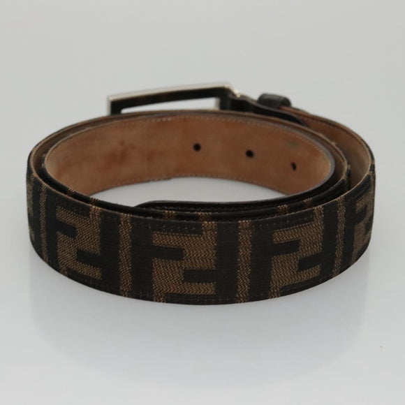 FENDI Zucca Canvas Belt 32.3""-36.2"" Brown Auth yk16363