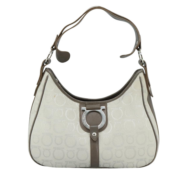 Salvatore Ferragamo Gancini Shoulder Bag Canvas Gray Auth yk16379