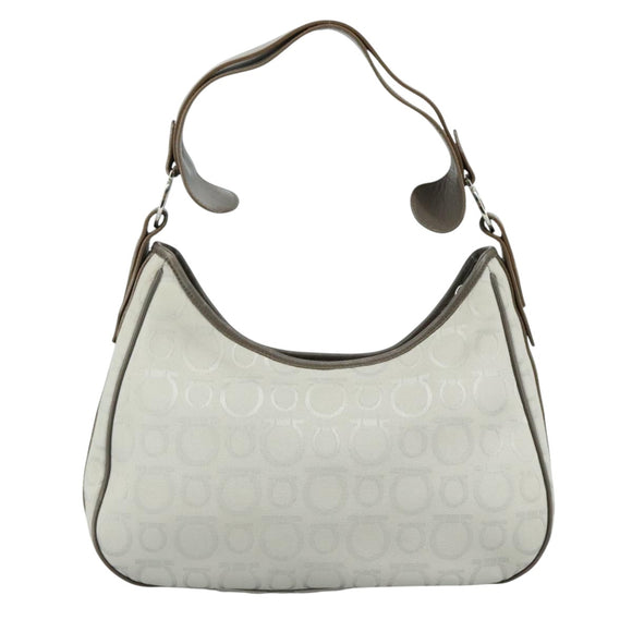 Salvatore Ferragamo Gancini Shoulder Bag Canvas Gray Auth yk16379