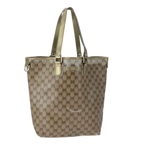 GUCCI GG Crystal Tote Bag Coated Canvas Beige Gold Auth yk16444