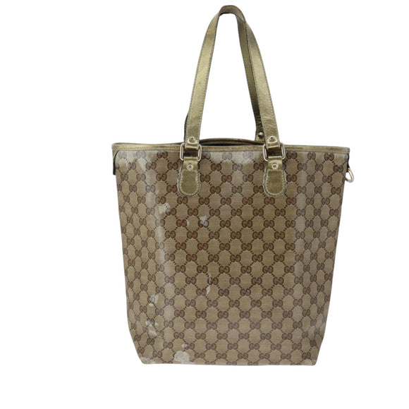 GUCCI GG Crystal Tote Bag Coated Canvas Beige Gold Auth yk16444